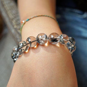 Natural Round Black Minerals Quartz Beaded Bracelet Quartz 12.5MM for Her For Him Healing