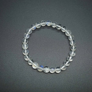 Natural Moonstone Bracelet, Stretch Beaded Bracelet, Shining Blue Light Moonstone, Icy Moonstone Bracelet, 7MM