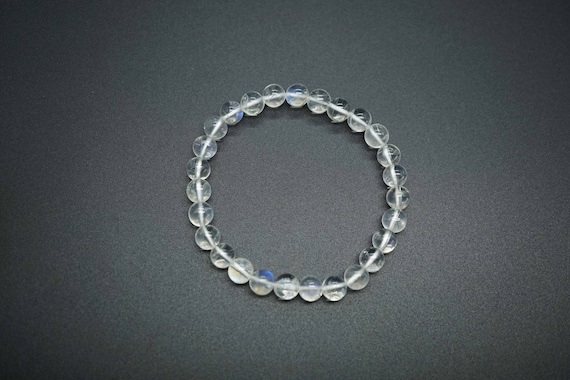 Natural Moonstone Bracelet, Stretch Beaded Bracelet, Shining Blue Light Moonstone, Icy Moonstone Bracelet, 7MM