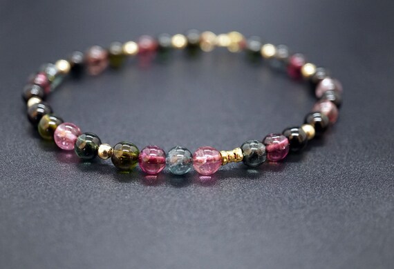 Natural Multi Color Tourmaline, Multi Tourmaline Bracelet, Round Tourmaline Bracelet, 5.2mm