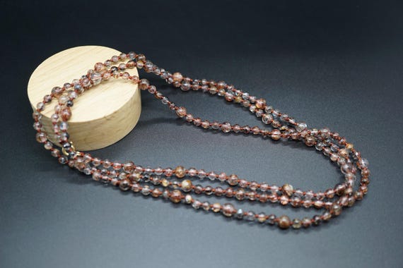 Natural Quartz Necklace, Beaded Long Necklace, Rutilated Quartz Necklace, Knotted Beaded Necklace, 43 inch