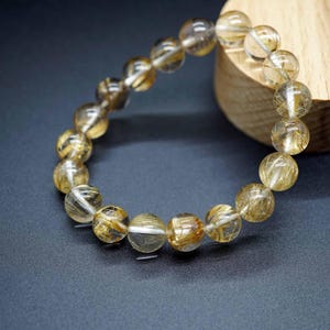 Gold Rutilated Quartz, Rutilated Quartz Beaded Bracelet, 8.5mm, Natural Gold Rutilated Quartz