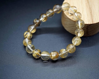 Natural Gold Rutilated Quartz Beaded Bracelet - 8.5mm