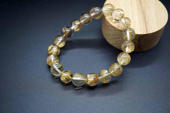 Gold Rutilated Quartz, Rutilated Quartz Beaded Bracelet, 8.5mm, Natural Gold Rutilated Quartz