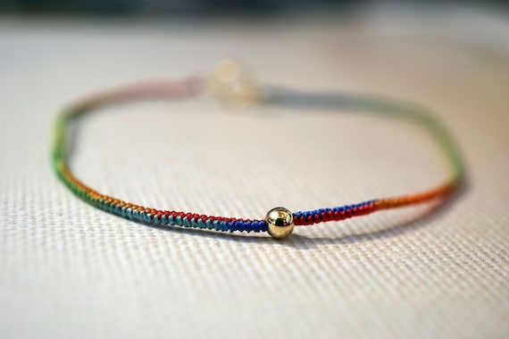 Luck Colorful Rope Bracelet, Braided Cord Bracelet, 18K Gold Bead Bracelet, Custom Length Bracelet