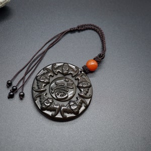 Genuine Round Obsidian Bat Car Hanging Rearview Mirror Crytstal Hanger Protector Five Blessings Obsidian