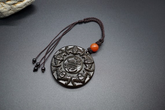 Genuine Round Obsidian Bat Car Hanging Rearview Mirror Crytstal Hanger Protector Five Blessings Obsidian
