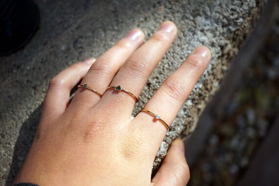 Yellow Gold-Filled Ring, CZ-Set Ring, Heart Shape Ring, Stackable Ring, Black CZ Ring, Combination rings