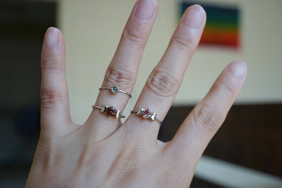 Red Tourmaline Ring, Delicate Green Tourmaline Ring, Pink Tourmaline Ring,  US 6 3/4