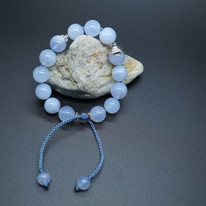 Blue Chalcedony Bracelet, Chalcedony Bead Bracelet, Knotted Chalcedony Bracelet