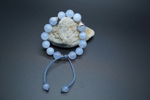 Blue Chalcedony Bracelet, Chalcedony Bead Bracelet, Knotted Chalcedony Bracelet