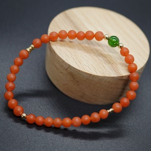 Natural South Red Agate (Nanhong) Chinese Agate Persimmon Red Beaded Gold-filled Diopside Gift For Her 4.7mm