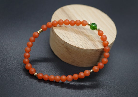 Natural South Red Agate (Nanhong) Chinese Agate Persimmon Red Beaded Gold-filled Diopside Gift For Her 4.7mm