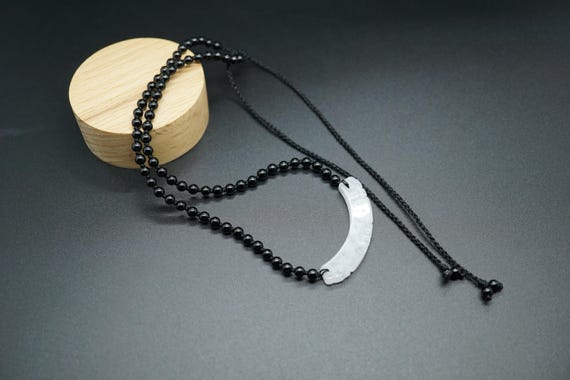 Natural Jade Choker Necklace, Smile Jade Charm Necklace, Black Onyx Beaded Necklace, Adjustable Choker Necklace