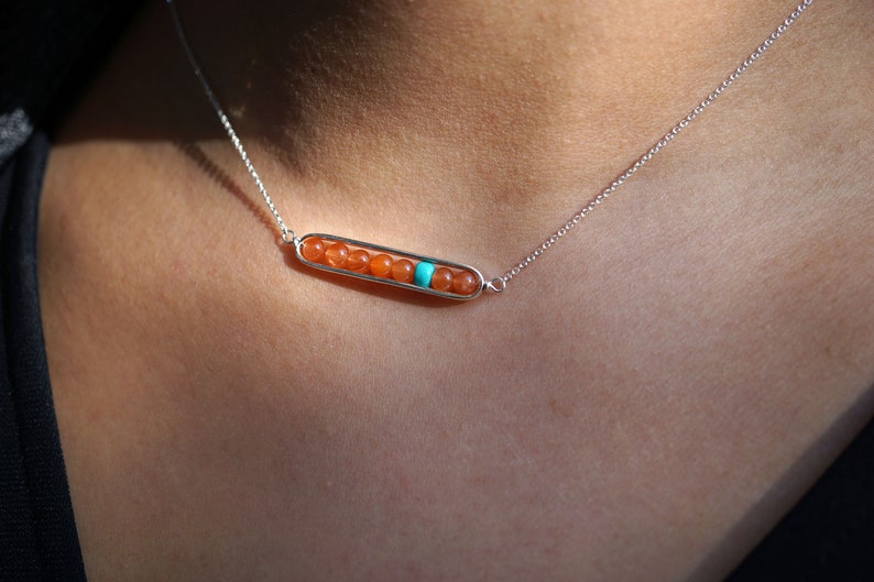 Natural Red Rabbit Hair Quartz in Sterling Silver Fram Geometric and Linear Choker Orange Gfit for Her