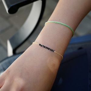 Black Tourmaline Bracelet, Sterling Silver Bracelet, Gold Filled Chain Bracelet, Black Charm Chain Bracelet