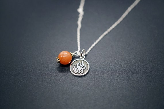 Sterling Silver Fire Element Charm with Element Gem Pendant in 16'' Silver Necklace Gift for Her