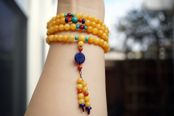 Mala Beads 108 Prayer Bead Buddist Prayer Mala Bead  Amber and Lapis Lazuli Amber Rosary Mala Bead