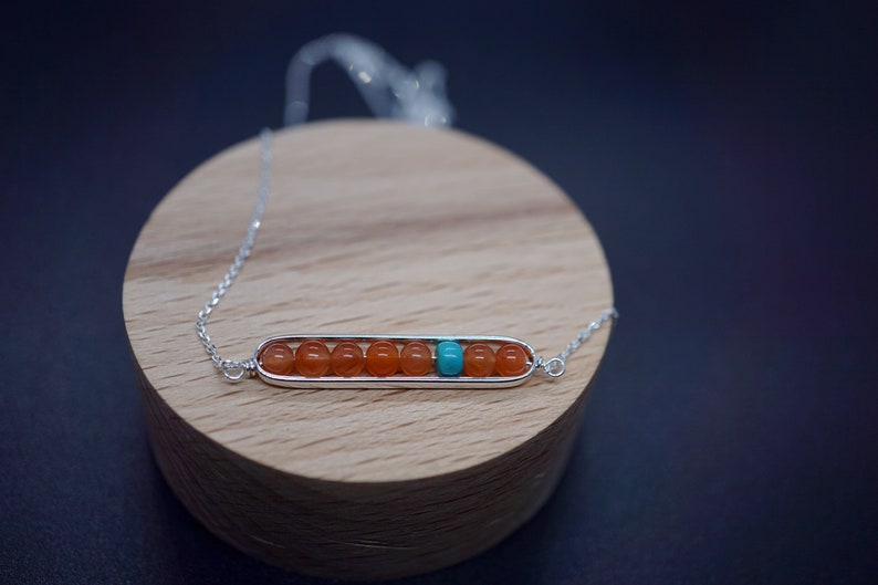 Natural Red Rabbit Hair Quartz in Sterling Silver Fram Geometric and Linear Choker Orange Gfit for Her