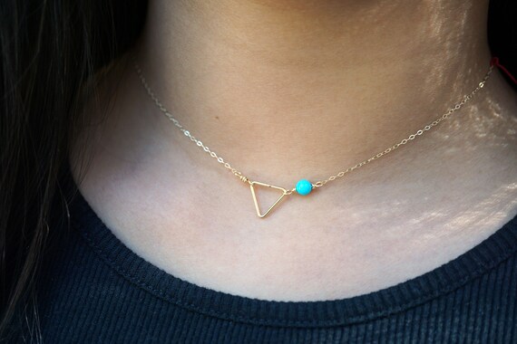 Trangle Charm Necklace, Sleeping Beauty Charm Necklace, Robin's Egg Blue Choker