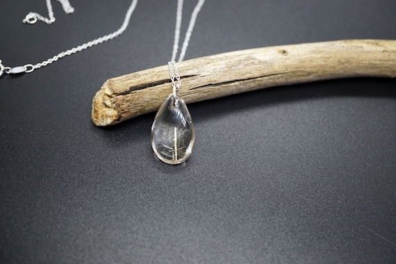 Genuine Gold Rutilated Quartz Pendant Teardrop Crystal Quartz Charm Healing Crystal