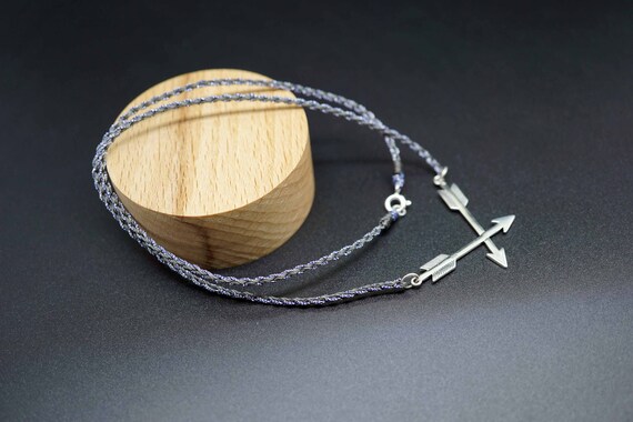 Crossed Arrows Pendant, Silver Arrows Charm, Crossed Arrows Choker, Handmade Cord Necklace