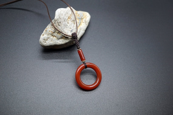 Open Circle Carnelian Pendant Necklace Red Round Carnelian Pendant 29mm