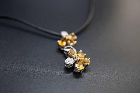 Citrine Flower Pendant, Silver Choker Necklace, Silver Citrine Charm, November Birthstone