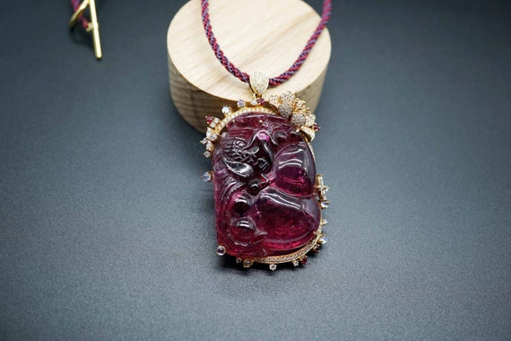 Rubellite Tourmaline Pendant, Red Tourmaline Statement Pendant, Phoenix Pendant, 18K Rose Gold Jewelry