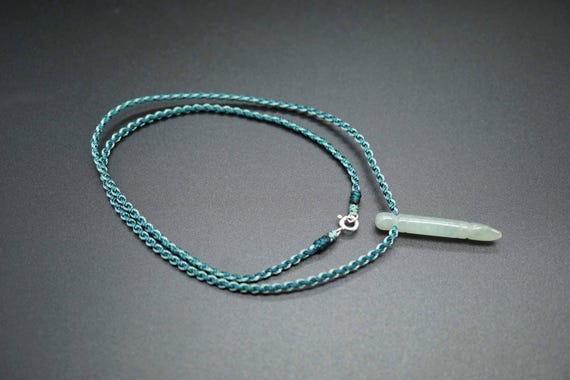Natural Jade Pendant, Jade Pen Charm, Jade Brush Pen, Good Luck Jade Charm,Handmade Cord Necklace
