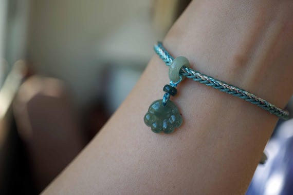 Tibetan Lucky Rope Bracelet, Knotted Cord Bracelet, Natural Jade Paw Bracelet, Paw Charm Bracelet