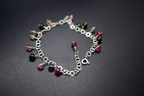 Multi-color Tourmaline Bracelet, Colorful Tourmaline Bracelet, Multiple Charm Bracelet, Adjustable-length Bracelet