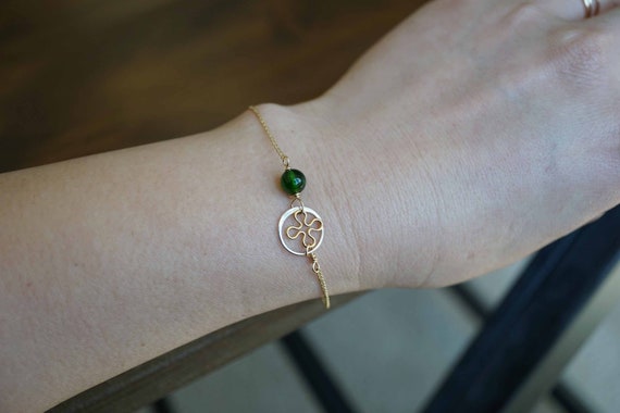 Chrome Diopside Bracelet, Green Diopside Charm Bracelet, Gold Chain Charm Bracelet