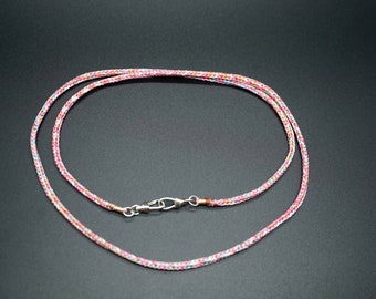 2.7mm Pink Cord Necklace, Braided Colorful Rope Necklace, Pendant Link, Jewelry Link, Pink Tourmaline Charm Necklace