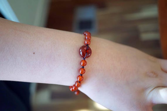 Red Carnelian Bracelet, Knotted Carnelian Bracelet, Adjustable Length Bracelet, Luck Bracelet