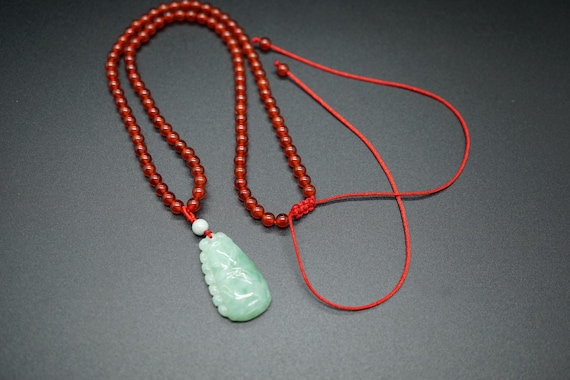 Natural Carved Jade Pendant Necklace: Adjustable Red Carnelian Necklace