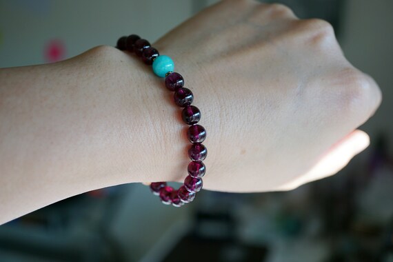 Genuine Rhodolite Garnet Bracelet, Purple Garnet Bracelet, Multi Color Bracelet 7mm