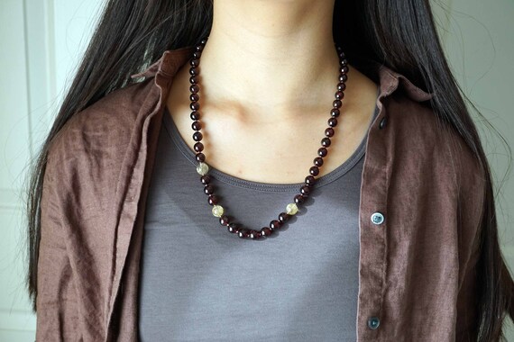Natural Garnet Necklace, Minimalist Garnet Necklace, Knotted Garnet Necklace, 8.4mm