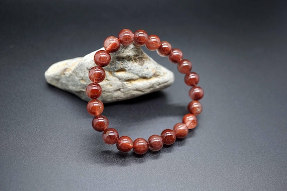 Natural Red Rutilated Quartz Bracelet, High Quality Rutilated Quartz, Stretch Quartz Bracelet 7.5mm