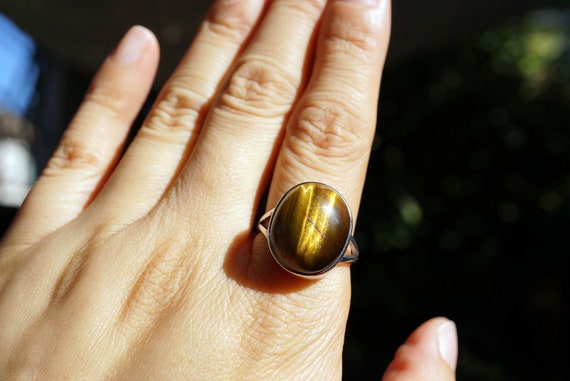 Tiger Eye Ring Men Big Tiger Eye Ring US Size 10.5 Tigers Eye Silver Ring