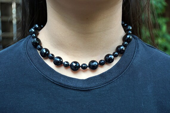 Hand Knotted Necklace, Black Tourmaline Necklace, Beaded Necklace, Black Necklace