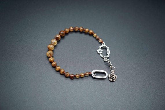 Natural Red Gold Rutilated Quartz Bracelet,Copper Rutilated Quartz Bracelet, 7 inch