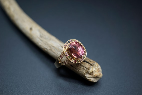 Red Tourmaline Ring: 18K Rose Gold Engagement Ring, US Size 6 1/4