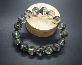 Bracciale in quarzo fantasma verde: quarzo da giardino naturale di lodolite 12 mm