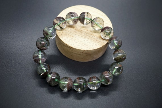 Natural Green Phantom Quartz, Green Quartz Bracelet, Lodolite Quartz Bracelet, Garden Quartz 12mm