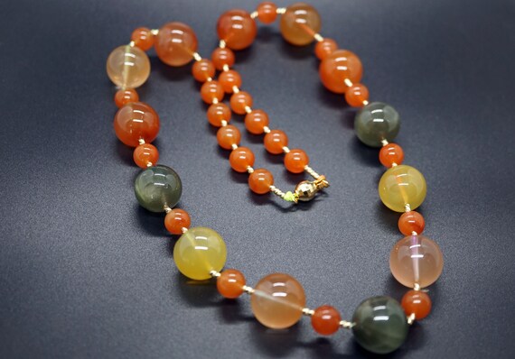 Rutilated Quartz Necklace, Round Beaded Necklace, Multi-color Bead Necklace, Mixed-size Bead Necklace, 20.5'' Necklace for Her