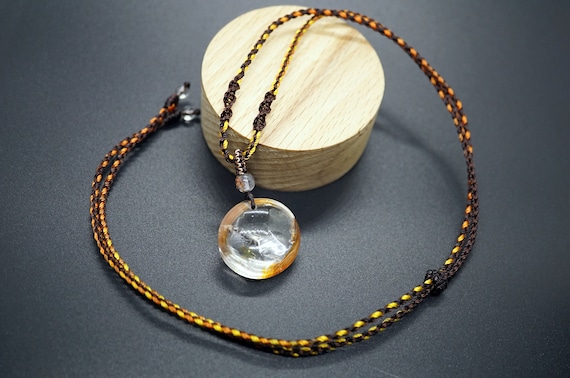 Natural Mica Quartz Round Pendant 23MM Handmade Colorful Adjustable Cord Necklace