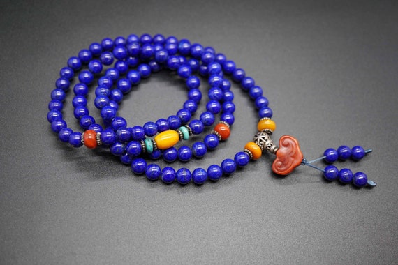 Natural Lapis Lazuli Prayer Bead, Blue Lapis Prayer Bracelet, One of a Kind Layering Bracelet, 108 Prayer Bead Necklace