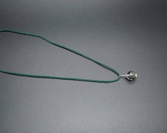 Natural Green Phantom Charm, Braided Cord Necklace, Green Bead Charm, Green Cord Necklace 16''