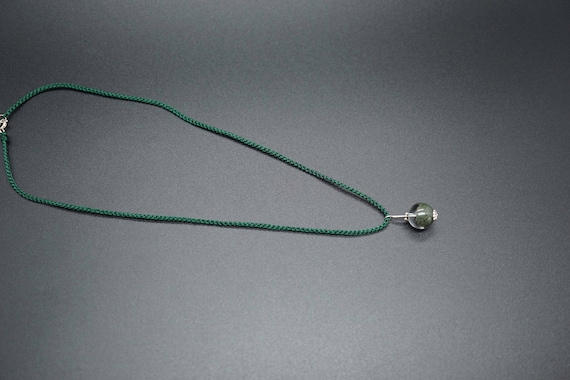 Natural Green Phantom Charm, Braided Cord Necklace, Green Bead Charm, Green Cord Necklace 16''